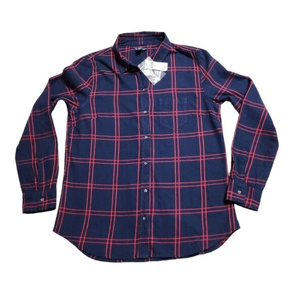 GAP Tops - NWT Gap Women's Boyfriend Fit 100% Cotton Medium Button-Up Red Blue Plaid Top
